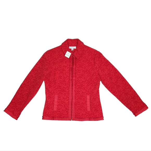 Coldwater Creek - NWT Red Textured Jacquard Ribbon Trim Blazer Jacket - Medium - Picture 1 of 11